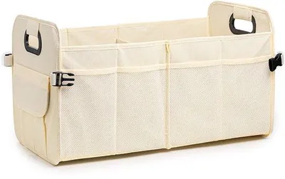 Produktbild von Automobilenaufbewahrungsbeutel für den Kofferraum, falten Sie auf, mit mehreren Abteilen und verstellbaren Riemen, für SUVs (beige)