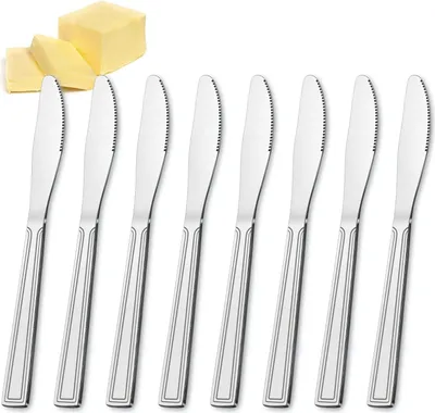 Produktbild von 16er Set aus Edelstahl, Besteck, Tafelmesse, Dinnermesser mit Sägekante, Geschirr, Frühstücksmesser für Partys, Restaurants, Cafeterias, Geschirrspülergeeignet