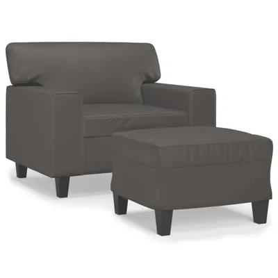 Image de vidaXL Fauteuil avec tabouret Gris 60 cm Similicuir