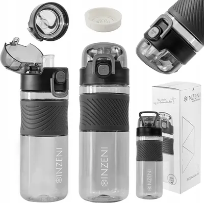 Produktbild von INZENI Wasserflasche, Saftschale, Trinkflasche 0,6l Tritan BPA FREI Schwarz