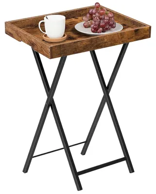 Immagine prodotto di TRANKIELO® - Tavolino pieghevole per TV con vassoio – Vassoio removibile – Design compatto – Colore marrone rustico – Struttura in metallo
