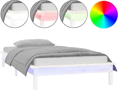 Produktbild von vidaXL Massivholzbett mit LED-Beleuchtung Weiß 100x200 cm
