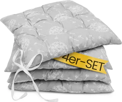 Produktbild von Amilian Stuhlkissen 4er set 40x40 mit Band - Sitzkissen Outdoor Indoor - Sitzkissen 40x40 - Sitzpolster Outdoor - Sitzpolster Outdoor / PusteblumeGrau