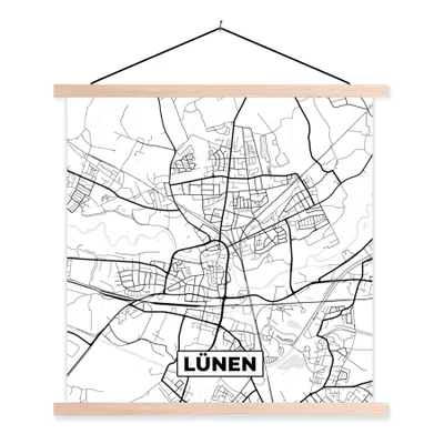 Produktbild von MuchoWow® Textilposter Stadtplan - Karte - Lünen - Karte 40x40 cm mit holzfarbenen Rahmen - Posterleiste