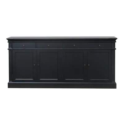 Image de Amaretta Buffet avec 4 portes et 4 tiroirs largeur 186 cm, hauteur 86 cm, noir vintage.