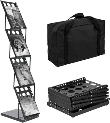 A4 Prospektständer, klappbar, Metall, schwarz, 4 Ebenen, 132 cm