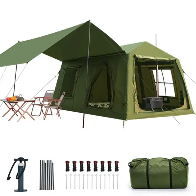 Produktbild von Meulbaty aufblasbares Campingzelt 400x270x200cm für 6-10 Personen – 420D Oxford, wasserdicht PU3000, UPF50+, Ofenbuchse, 5 Min Schnellaufbau