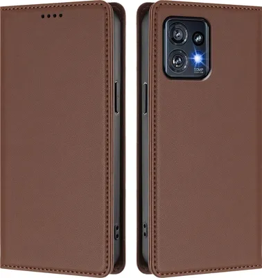 Produktbild von Handyhülle für Motorola Edge 40 Pro / Edge+ 2023, Kunstleder Klapphülle Stoßfeste Magnetische Hülle mit Ständer Braun