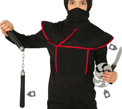 Produktbild von NINJA-Krieger-Set, Nunchakus, Messer, Kostüm, 4-tlg.