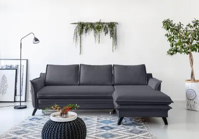 Produktbild von MIUFORM Charming Charlie - Ecksofa mit Bettfunktion und Bettkasten L-FORM RECHTS - 228x150cm - Dunkelgrau - Sofa Schlafsofa Couch