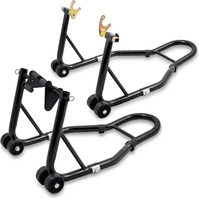 Produktbild von Bituxx Motorradständer hinten & vorn Motorrad Montageständer Transportständer Schwarz Belastbar bis 250 kg pro Ständer Vorn+Hinten Schwarz MS-18973