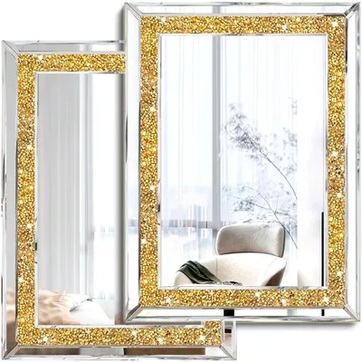 Productafbeelding van XIHACTY Wandspiegel, wanddecoratie met kleine diamanten, goudkleurige decoratieve spiegel