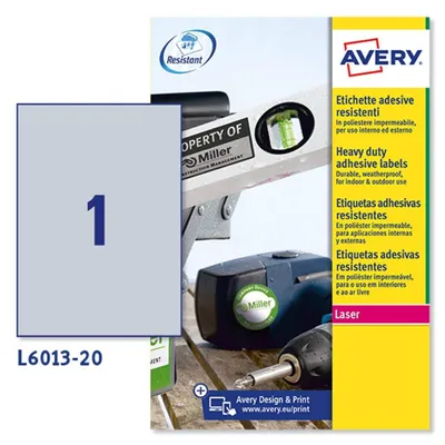 Produktbild von Etiketten für Kabelidentifikation Avery L6013-20, Silber, 210x297mm, 20 Stück