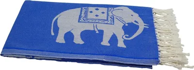 Produktbild von Saunatuch Hamamtuch mit Elefanten-Muster (groß) blau weiß