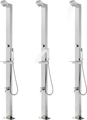 Produktbild von vidaXL Gartendusche mit Grauer Bodenplatte 225 cm Edelstahl