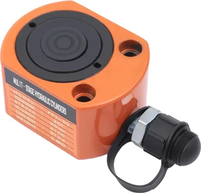 Obrázek produktu pro Hydraulický zvedák na kola – nosnost 20 t – dvoustupňový, z oceli o tloušťce 45 mm, kompaktní pro stísněné prostory, ruční, oranžový