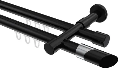 Produktbild von Interdeco Innenlaufstange / Gardinenstange mit Innenlauf Schwarz, Typ Prestige Verano (Schräge Bicolor), 20 mm Ø 2-läufig, 180 cm