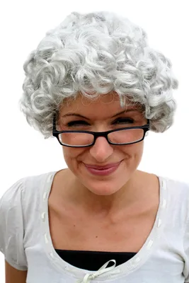 Immagine prodotto di Parrucca da donna, grigia, con ricci, capelli corti, ideale per il Carnevale e per costumi