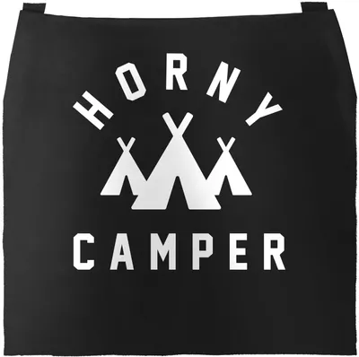 Produktbild von Grill-Schürze für Männer mit Spruch Camping Horny Camper lustig Baumwoll-Schürze Küchenschürze Moonworks® schwarz unisize