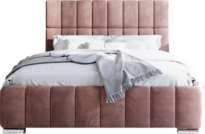 Produktbild von FURMEB24 - ALMA 200 x 200 cm - Skriňová posteľ s podnožou vrátane matraca Belluci Classic - Čalúnená posteľ s dreveným rámom - Manželská posteľ s vysokým podhlavníkom - Čalúnená - Ružová