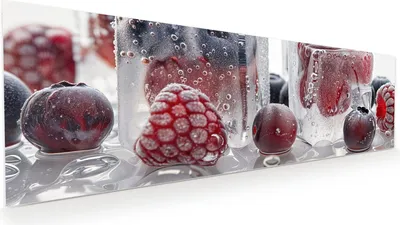 Produktbild von Glasbild 120x40cm in XXL für Wohnzimmer, Schlafzimmer Motiv Gefrorene Beeren