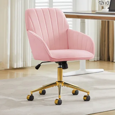 Produktbild von Bürodrehstuhl höhenverstellbar ergonomisch Rückenlehne Drehstuhl Velvet Rosa 62x60x97cm