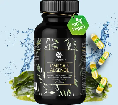 Produktbild von Luondu Omega 3 Algenöl 1500mg | Algenöl 525 DHA | 90 Kapseln
