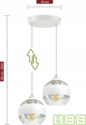 A white ceiling lamp with two glass globes.
