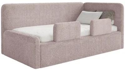Produktbild von Selsey Fanko – Jugendbett 90x200 cm mit Kopfteil rechts, Plüsch, Puderrosa