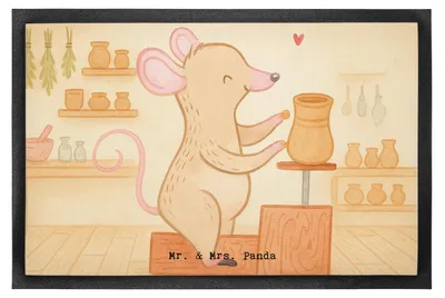 Produktbild von Mr. & Mrs. Panda Bodenvorleger Maus Töpfern Design 40 x 60 cm - Weiß - Geschenk, Töpferei, Gummimatte, abstreifer, fußmatte, Schmutzmatte, bodenmatte, Töpferkurs