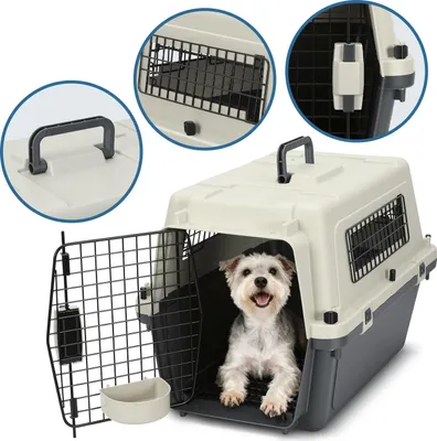 Produktbild von Faziango Hundebox Auto Rückbank Transportbox 60.4x42x39.8cm Katzentransportbox Kaninchen Katzenkorb Transport Hundetransportbox Reisebox  Grau-Weiß