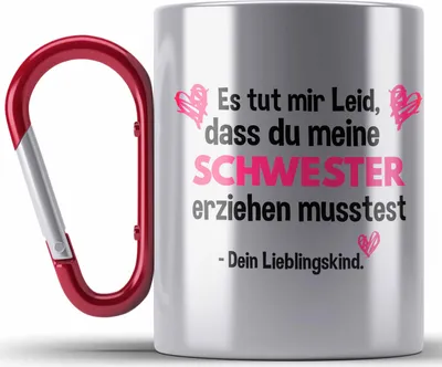 Produktbild von Trendation - Lieblingskind Muttertag Edelstahl Tasse Karabiner Geschenk Kinder Sohn Tochter Mama Edelstahl Tasse Karabiner mit Spruch (Rot)
