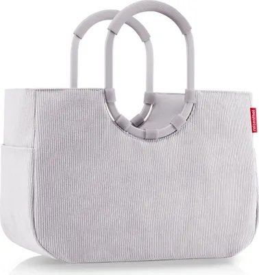 Produktbild von reisenthel Loopshopper Einkaufstasche L, cordgrau, OR7084, aus recyceltem Polyester & Aluminium, wasserabweisend, max. 12 kg Belastbarkeit, 0.4 kg Gewicht, fester Boden mit Standfüßen, gepolsterte Tragegriffe, 1 Reißverschluss-Innentasche, 2 Außentaschen, tragbar über Schulter & Hand, nachhaltig