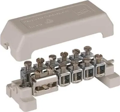 Produktbild von Potentialausgleichsschiene K 12, 10 Klemmen für 2,5-95 mm2 bzw. 10 mm Durchmesser, 1 Klemme für Flach 30x4 mm, Cu/gal Sn
