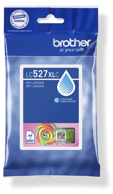 Obrázok produktu pre Brother LC527XLC, Vysoký (XL) výnos, Azúrová, Atrament na pigmentovej báze, 1 kusov, 2000 strany, Balenie po jednom kuse