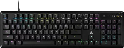A black CORSAIR K70 CORE RGB mechanical keyboard is shown from a top-down perspective against a black background.
