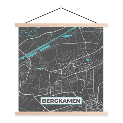 Produktbild von MuchoWow® Textilposter Karte - Stadtplan - Bergkamen - Deutschland - Blau 60x60 cm mit holzfarbenen Rahmen - Wanddekoration