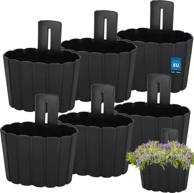 Produktbild von KOTARBAU® 6er Set Blumenkasten Balkon Wandampel Blumentopf 20x14cm H: 13cm Anthrazit Wandampel für Pflanzen Wandblumentopf Hängende Blumentöpfe Hängetopf Kunststoff