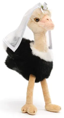 Productafbeelding van Uni-Toys - Struisvogel met bruidssluier - 28 cm (hoogte) - Pluizen vogel, bruidsboeket - Pluisdier, knuffeldier, wit