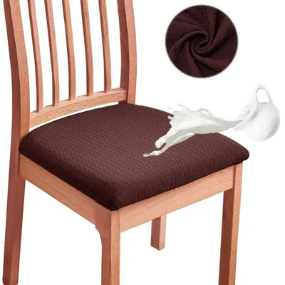 Productafbeelding van Eetkamerstoelhoezen, set van 4, jacquard stretch, waterdicht, koffieprint, ruitmotief