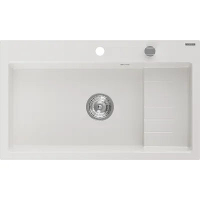 Zdjęcie produktu dla Mexen Omar zlewozmywak granitowy 1-komorowy 800 x 480 mm, biały, syfon chrom - 6520801005-20