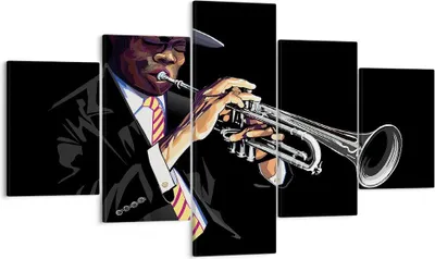Produktbild von Bild auf Leinwand - Leinwandbild - Jazz Musik Musiker - 125x70cm - Wand Bild - Wanddeko - Leinwanddruck - Bilder - Kunstdruck - Wanddekoration - Leinwand bilder - Wandkunst - EA125x70-3588