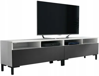 Zdjęcie produktu dla szafka rtv na nóżkach biała czarny mat 200cm szafka pod telewizor 200