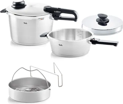 Produktbild von Fissler Schnellkochtopf-Set Vitavit Premium 4-teilig – 8 L & Schnellbratpfanne 4 L, Induktion, inkl. Metalldeckel, Einsatz