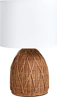 Produktbild von BELIANI Tischlampe mit natürlichem Rattansockel und weißem Stoffschirm im Boho-Japandi-Stil