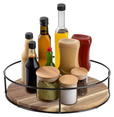 Produktbild von Drehbarer Schubladenorganizer für Kühlschrank und Küche – 360° drehbare Schublade aus Akazienholz, 25 cm Durchmesser, rutschfest