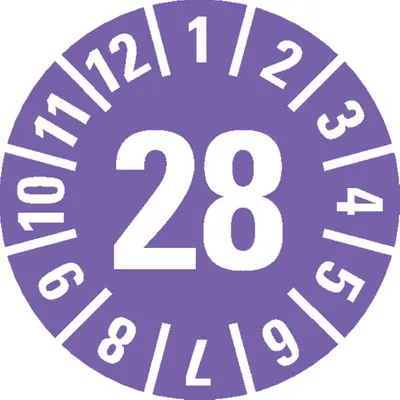 Produktbild von Dreifke® Prüfplakette 28, violett, Folie, ablösbar, Ø 35mm, 500/Rolle