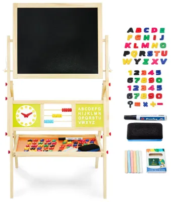 Produktbild von Duża tablica edukacyjna dwustronna: magnetyczna i kredowa - suchościeralna, drewniana