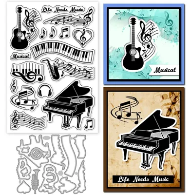 Productafbeelding van Set van Silikon Stempels en Stansmatrijzen voor Muziekkaarten