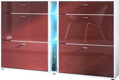 Produktbild von Vladon Schuhschrank Schuhkipper Today 155,5 x 95 x 28 cm, mit blauer LED Beleuchtung,  Germany, Korpus in Weiß matt, Fronten in Bordeaux Hochglanz